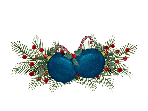 Decoração Natal Extravagante Com Ornamentos Natal Azul Pintados Mão Isolados — Fotografia de Stock