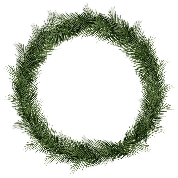 简单的圣诞花环 有冷杉树枝 与白色的水彩画隔离 有绿色花环装饰 用于圣诞问候和设计 — 图库照片