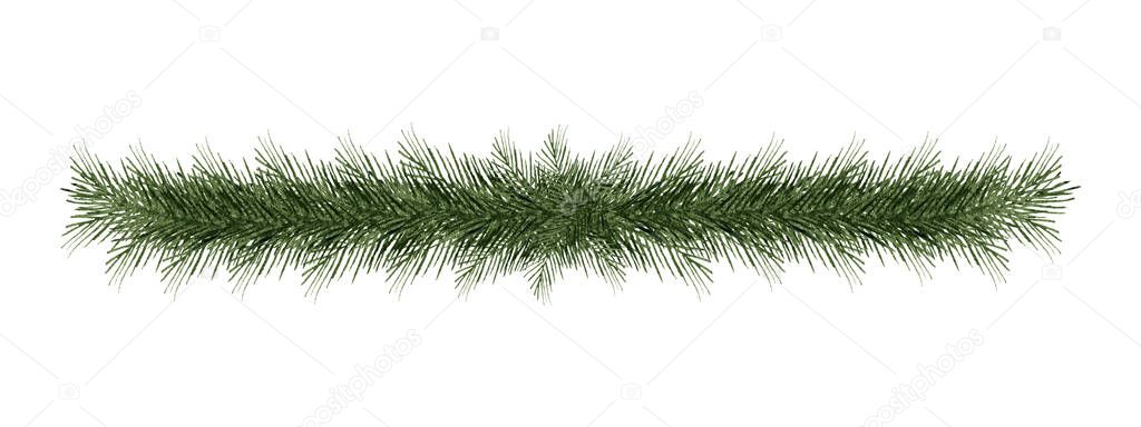 Christmas simple garland with fir tree branches, watercolor Christmas garland illustration for banner, cards, greetings, frames or designs 