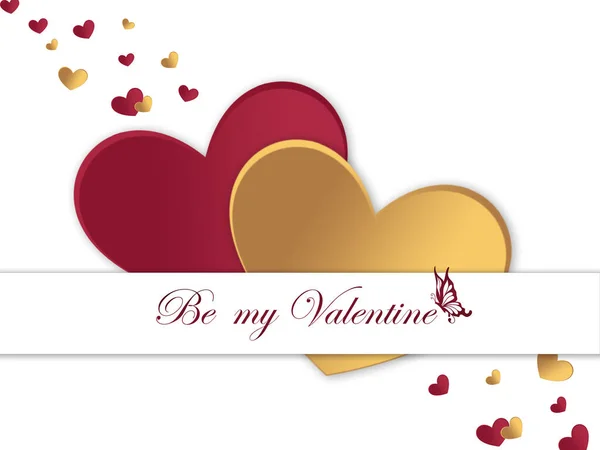 Valentine\'s day banner with red and gold colored hearts, be my valentine and love concept card design, romantic Valentine card template