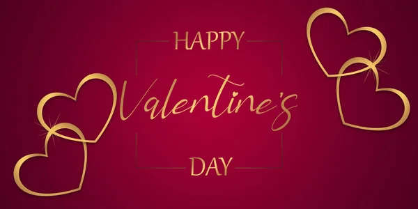 Romantisches Valentinstag Banner Mit Goldenen Herzen Auf Rotem Hintergrund Schöner — Stockfoto