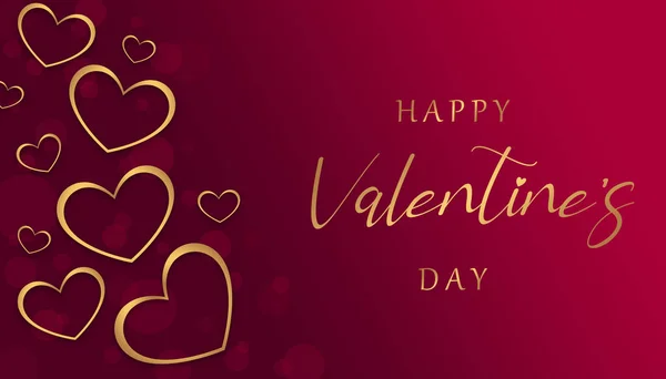 Romantic Valentine\'s day banner with gold hearts on red background with bokeh lights effect, beautiful Valentine greeting background for banner, poster or promotion