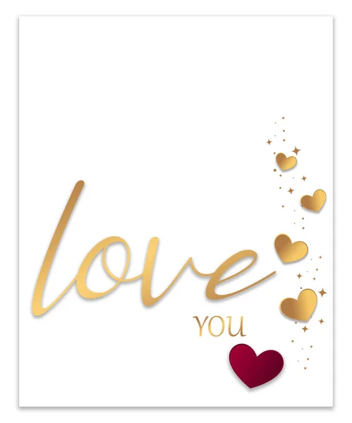 Valentinstag Karte Mit Goldfarbenen Herzen Und Liebe Dich Schriftzug Text — Stockfoto