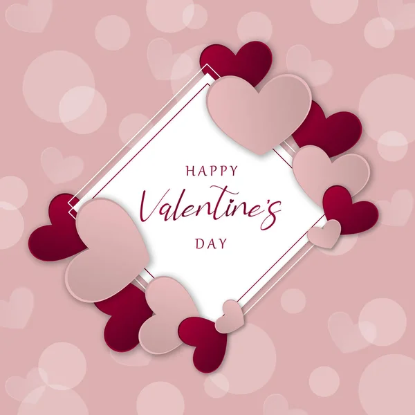 Valentine card with hearts, Valentine\'s day design with pink and red hearts on pink background with bokeh lights, beautiful Valentine card template for banner, card, promotions