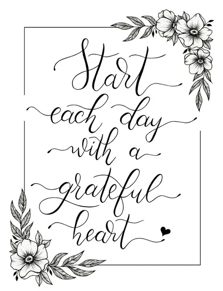 Start Each Day Grateful Heart Lettering Print Use Poster Card — Stock fotografie