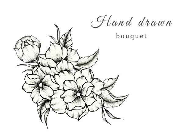 Bouquet Vintage Desenhado Mão Isolado Branco Composição Flor Primavera Bela — Fotografia de Stock