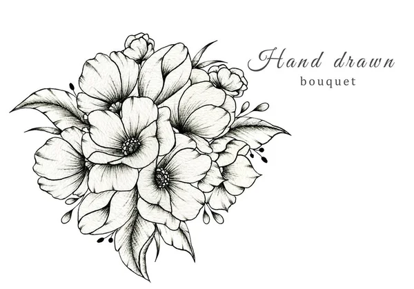 Elegant Wedding Bouquet Isolated White Spring Blossom Composition Hand Drawn — Stock Photo, Image