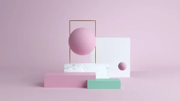 Scène minimale abstraite aux formes géométriques. Podiums cube en étui crème, devanture de magasin, Scène pour montrer podructs cosmétiques. vitrine. 3d rendu. Couleurs. Contexte abstrait. Sho ! — Photo