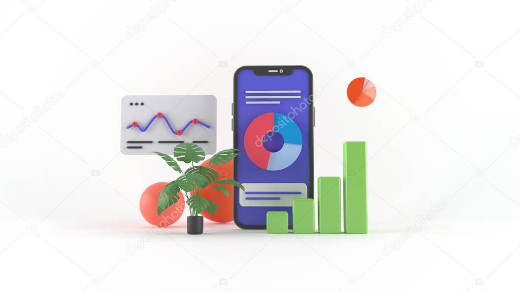 Dashboard UI. Modern presentation with data graphs and HUD diagrams. 3d illustration abstract modern web UI design