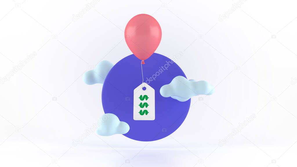 A balloon with a price label. Modern 3d illustration, concept low price, discounts.