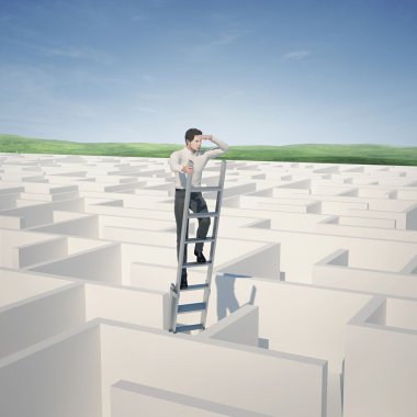 Businessman looking for the solution of the maze clipart