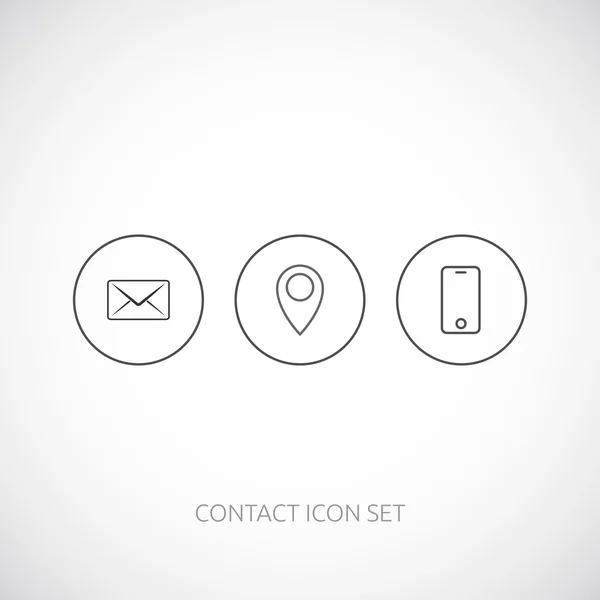 Contact outline icon set. Mobile phone, map pointer, mail. — Stock Vector