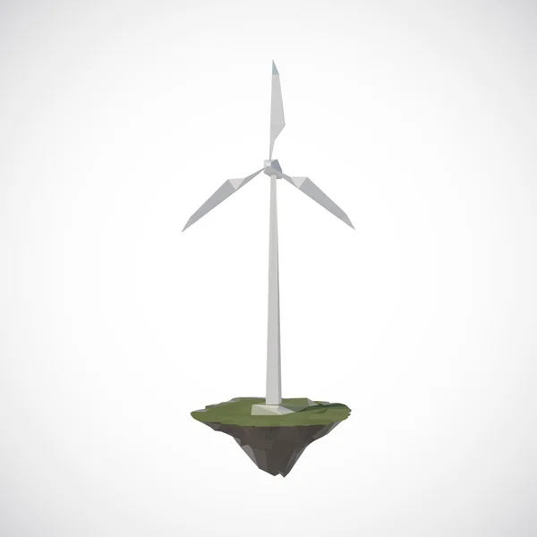 Turbiny wiatrowe na pływające wyspy, low poly styl. — Wektor stockowy