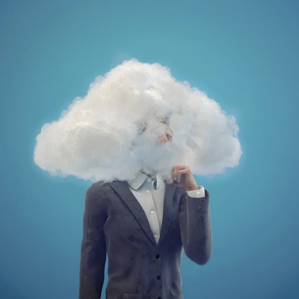 Üzletember, a fejét a felhők — Stock Fotó