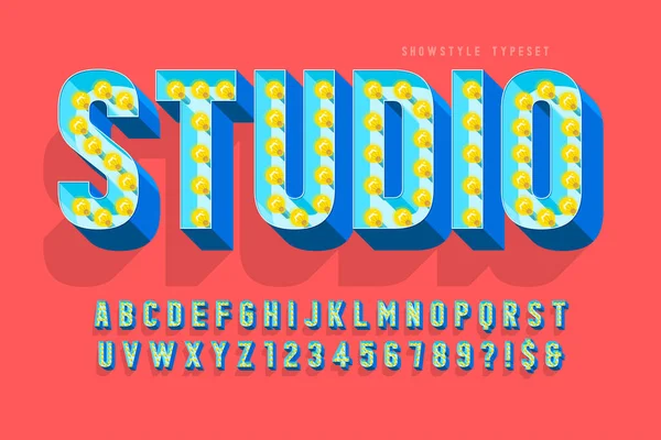 Retro cinema lettertype ontwerp, cabaret, lampen letters en cijfers. — Stockvector