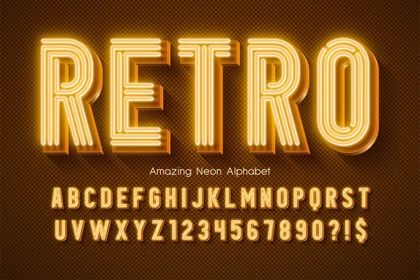 Neon light 3d alphabet, extra glühende moderne art. — Stockvektor