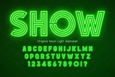 Neon ışığı 3D alfabe, ekstra parlak modern tip..