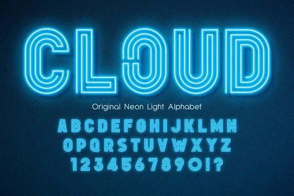 Alfabeto de luz de neón 3d, tipo moderno extra brillante. — Vector de stock