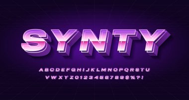 Synthwave 80 'lerin dizayn yazı tipi, serif retro vektör alfabesi, büyük harf ve sayı kümesi olmadan