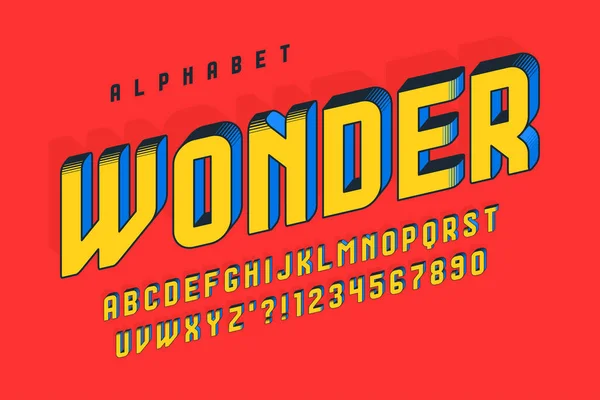 Trendy 3d komische vormgeving, kleurrijk alfabet, lettertype — Stockvector