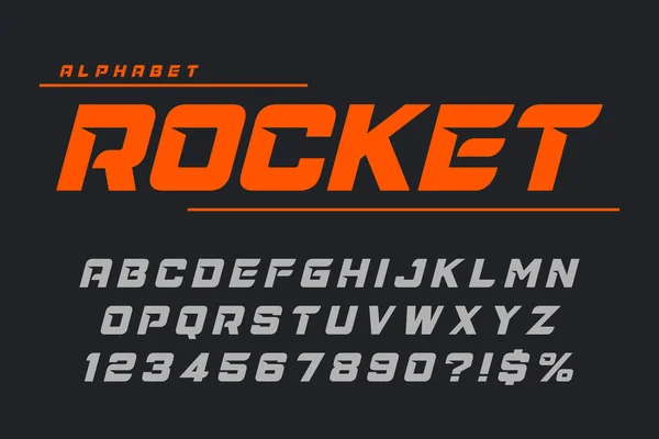 Racing display letters ontwerp, dynamisch alfabet, nummers. — Stockvector