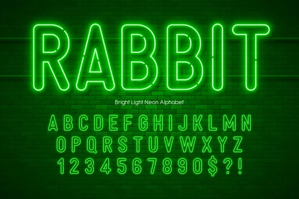 Neon-Licht 3D-Alphabet, extra leuchtende originale Schrift. — Stockvektor