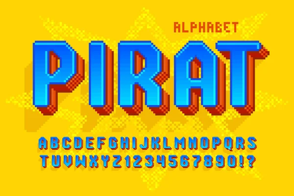 Pixel vector alfabet ontwerp, gestileerd als in 8-bit games. — Stockvector