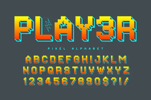 Pixel vektor ábécé design, stilizált, mint a 8 bites játékok — Stock Vector