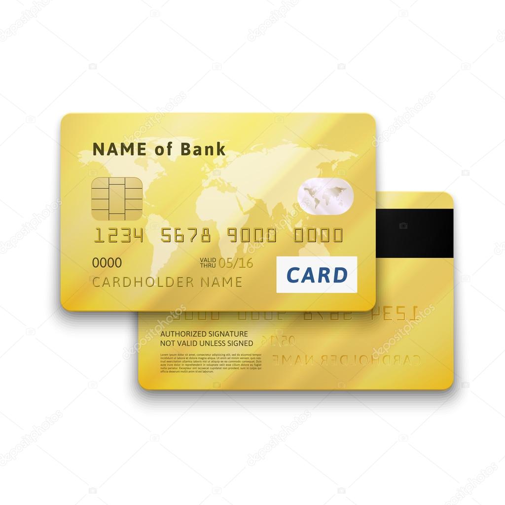 Set of detailed glossy gold credit card