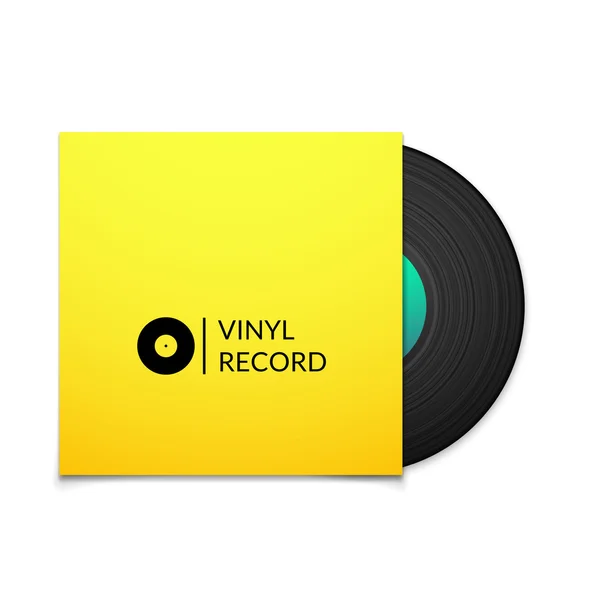 Black vintage vinyl record with blank yellow cover case isolated on white background — Stock Vector