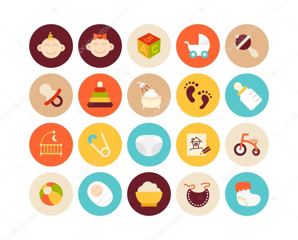 Flat icons set 27 - baby and childhood