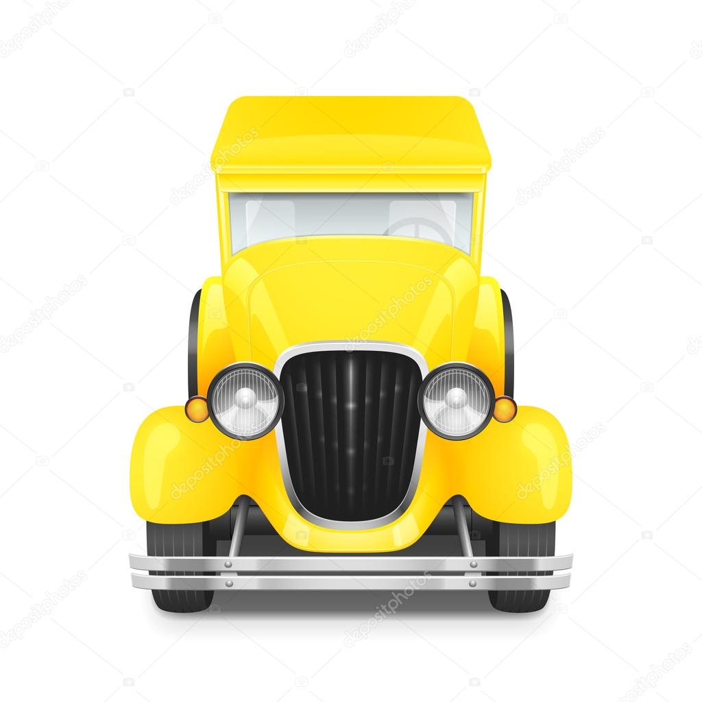 Retro Car Icon, Yellow Color, Vector Illustration