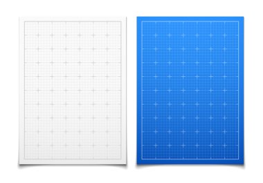 White and blue isolated square grid set with shadow