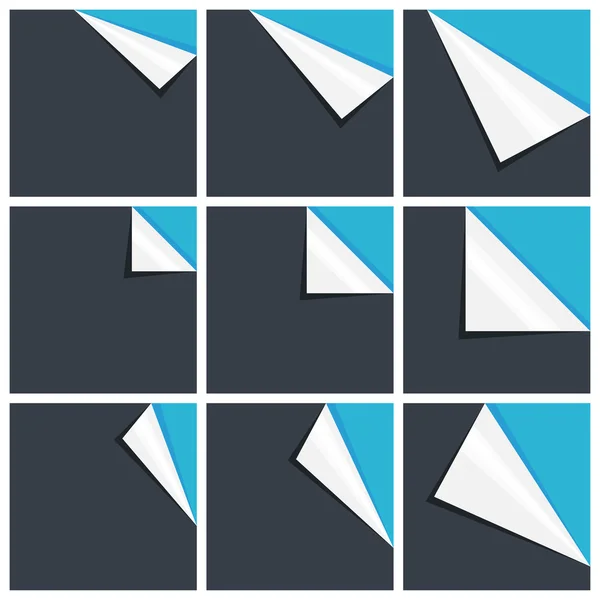 Set piatto di carta da lettere blu con angolo arricciato — Vettoriale Stock