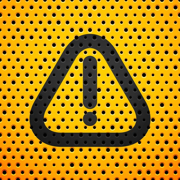 Attention signe noir sur texture métallique jaune avec des trous — Image vectorielle