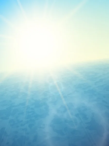 Ηλιοβασίλεμα στη θάλασσα, ορίζοντας με καλοκαιρινό ήλιο — Διανυσματικό Αρχείο