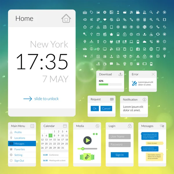 Mobilní ploché rozhraní prvky — Stockový vektor