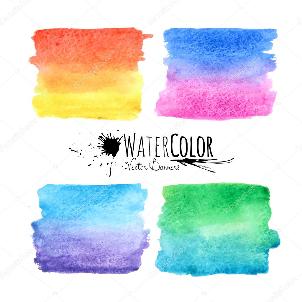 Watercolor textured paint stains colorful set