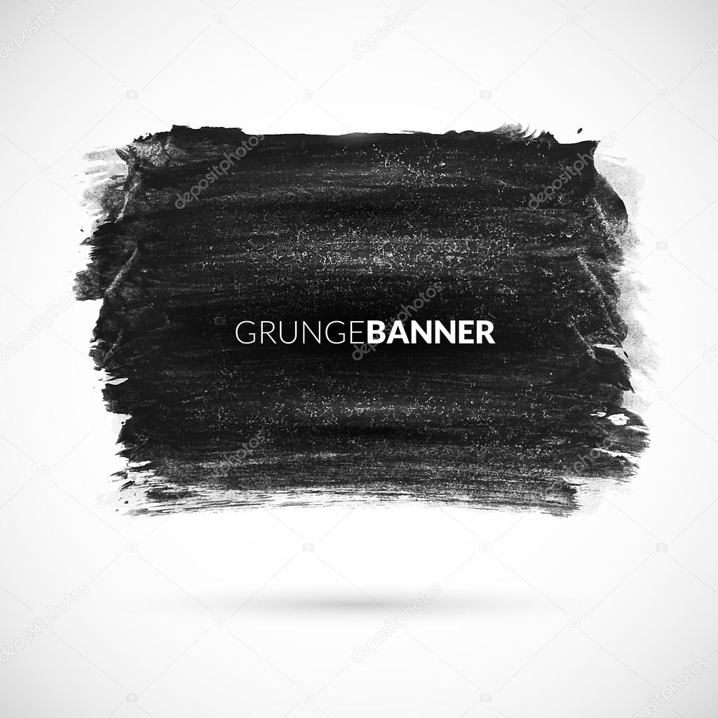 Black watercolor ink banner with grunge texture retro effect