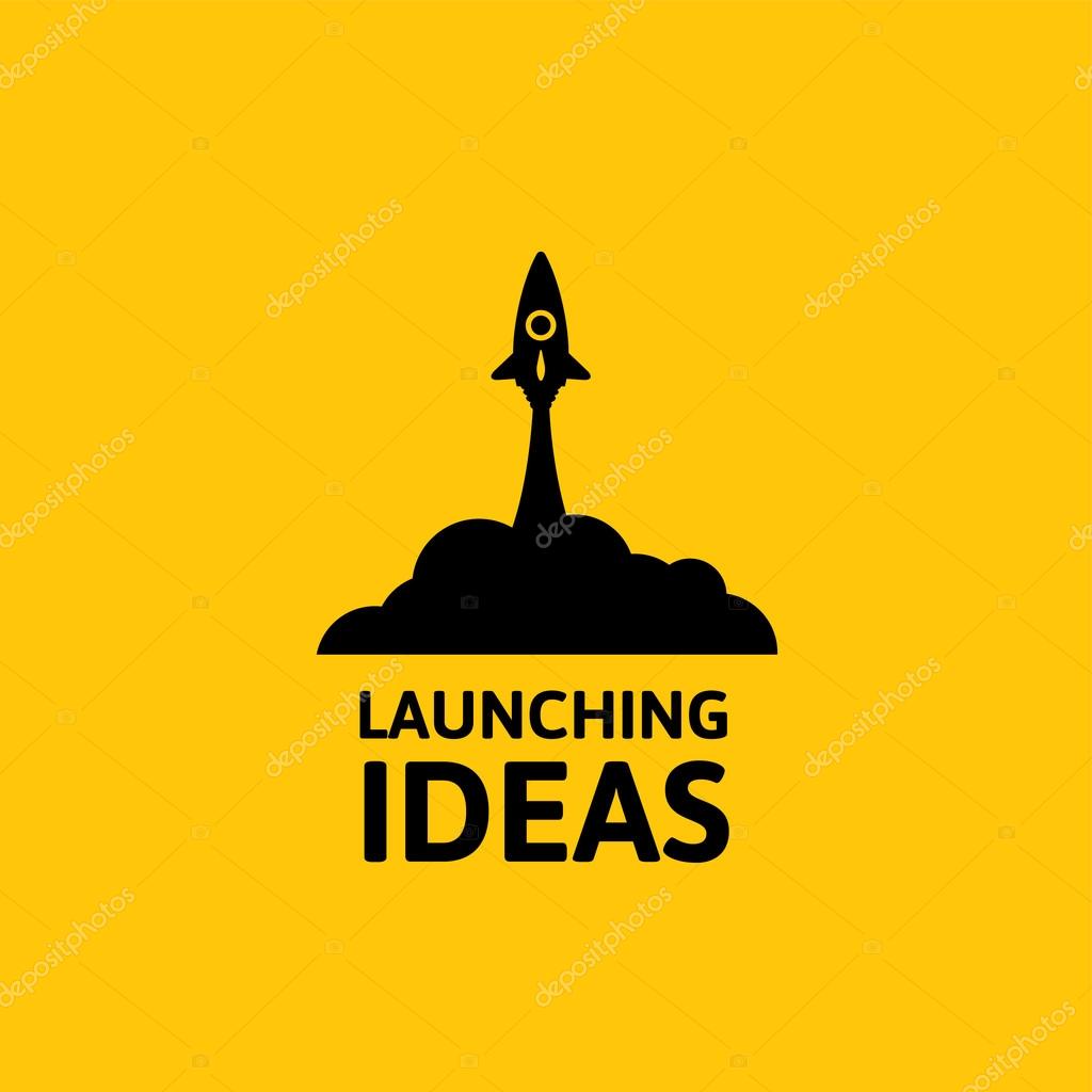 Yellow rocket and white cloud, icon in flat style isolated on yellow background, conceptual of start up new business project, take off of a business or project or extraterrestrial travel vector illustration
