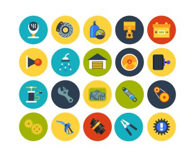 Araba parçaları düz Icons set