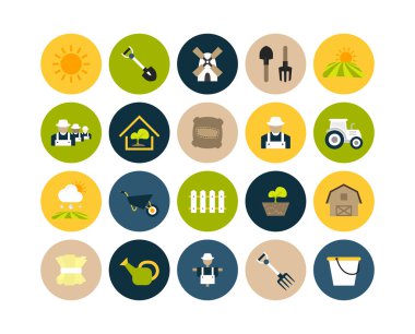 Çiftlik ve tarım düz Icons set