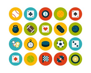 Spor ve oyun düz Icons set