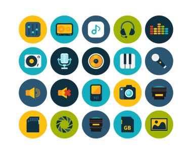 Düz Icons set ses ve fotoğraf