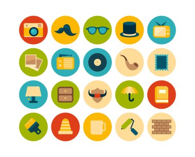 Vintage düz Icons set