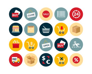 Satış ve perakende düz Icons set