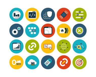 SEO ve geliştirme düz Icons set