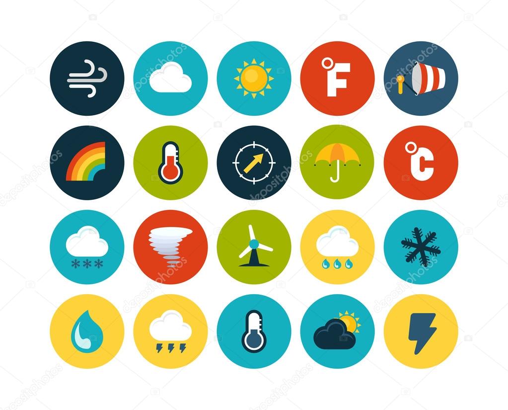 Weather flat icons set