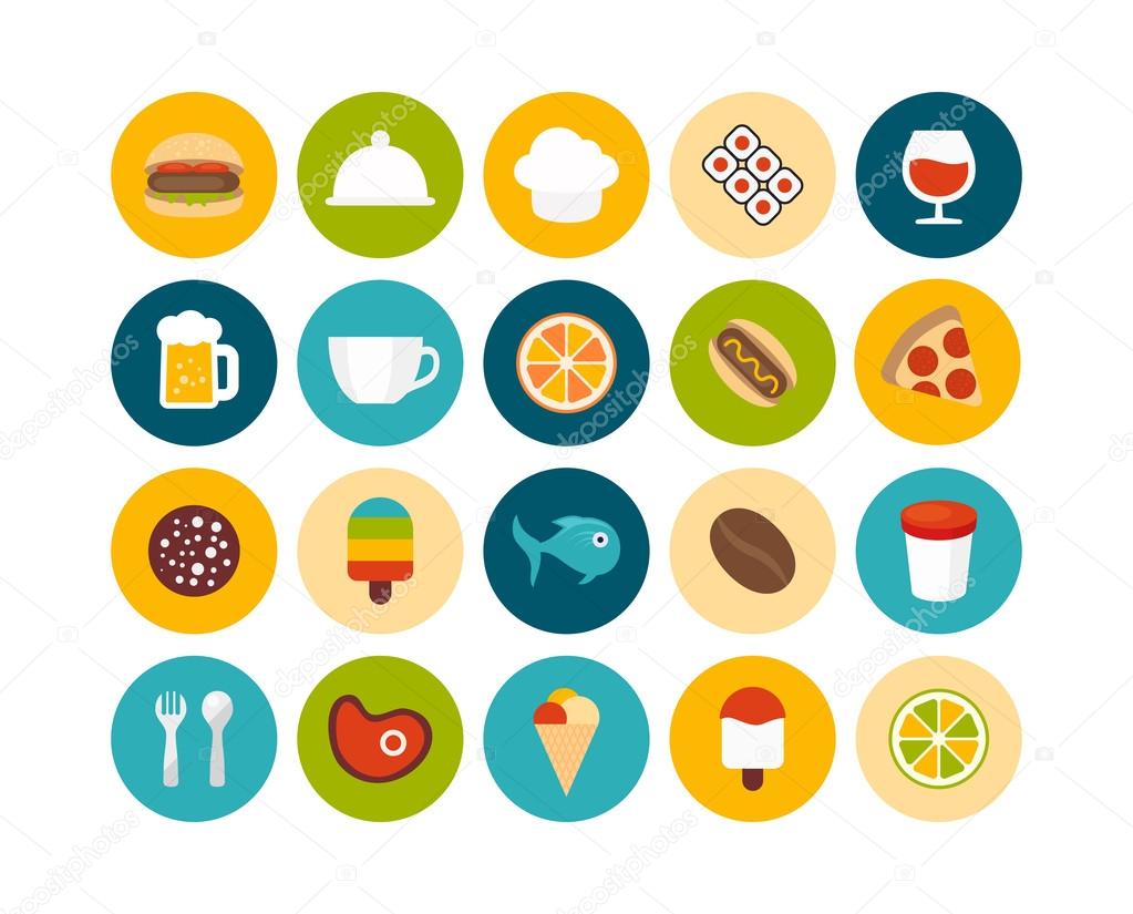 Food and drink flat icons set