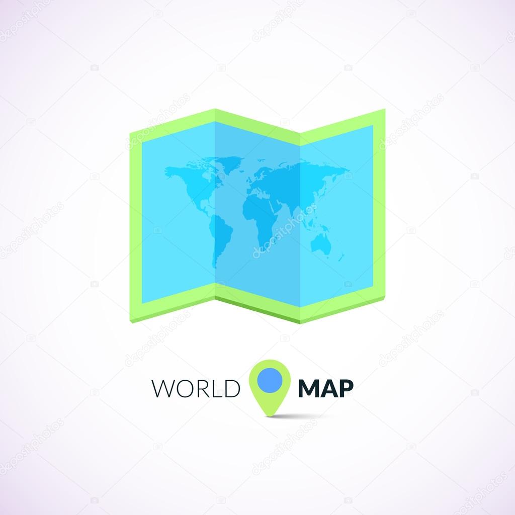World map logo with pointer, vector business icon